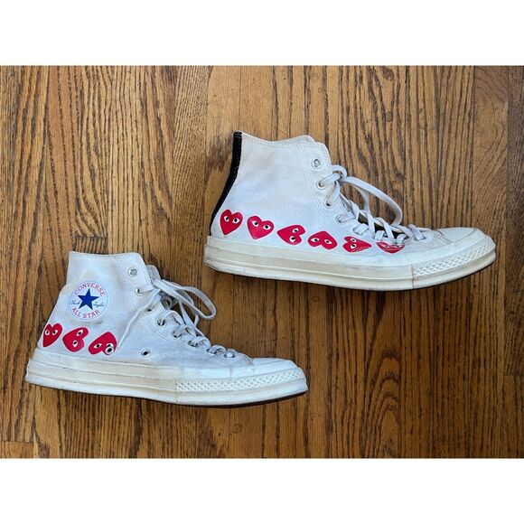 PLAY Comme Des Garcons x Converse White Hearts Sneakers Trainers  Mens Size 9 - Picture 1 of 9